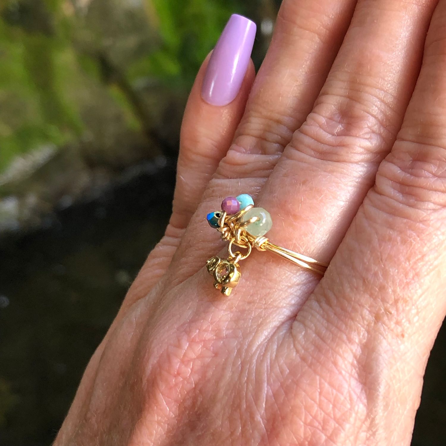 Elephant Charm Crystal Therapy Ring – Adjustable Gold Plated