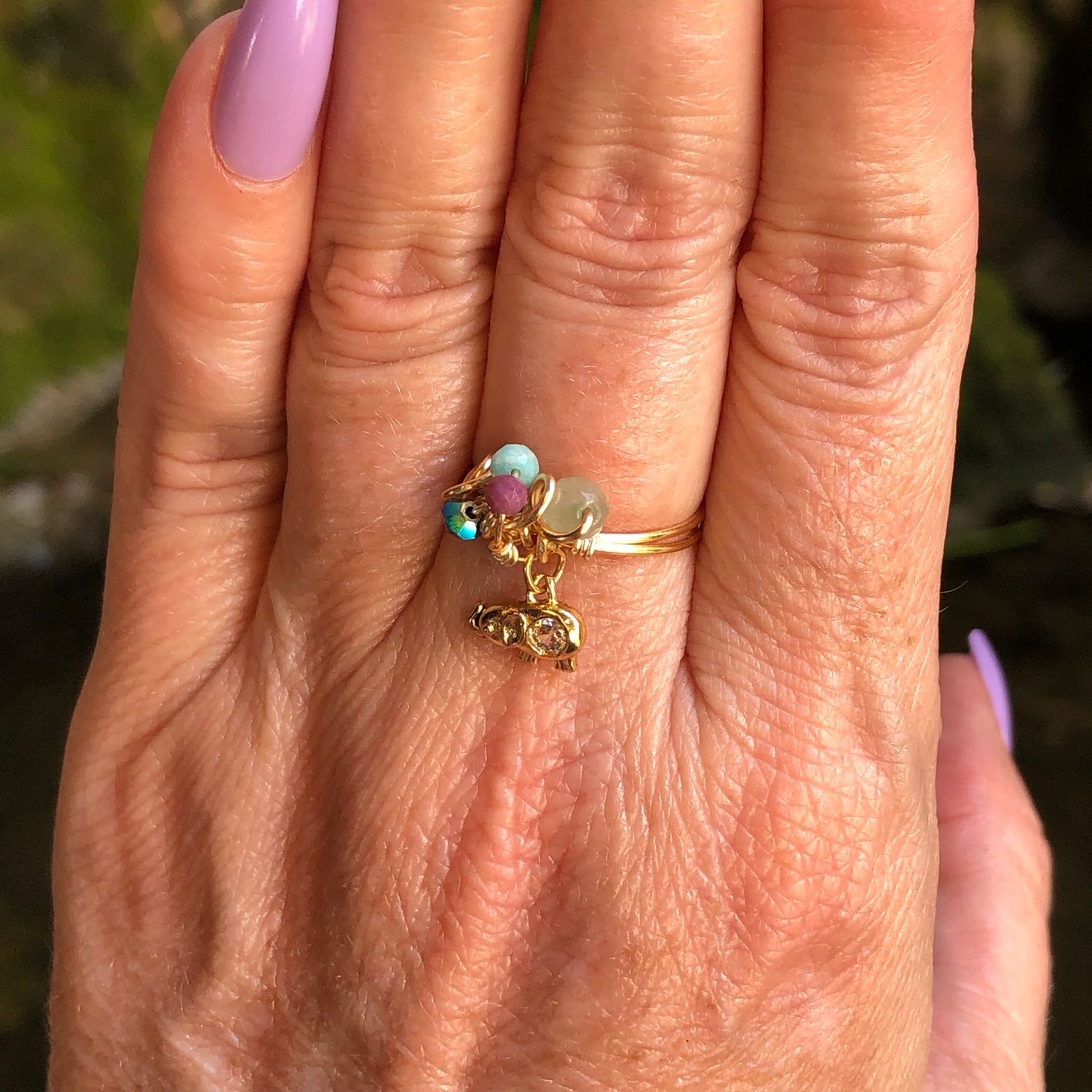 Elephant Charm Crystal Therapy Ring – Adjustable Gold Plated