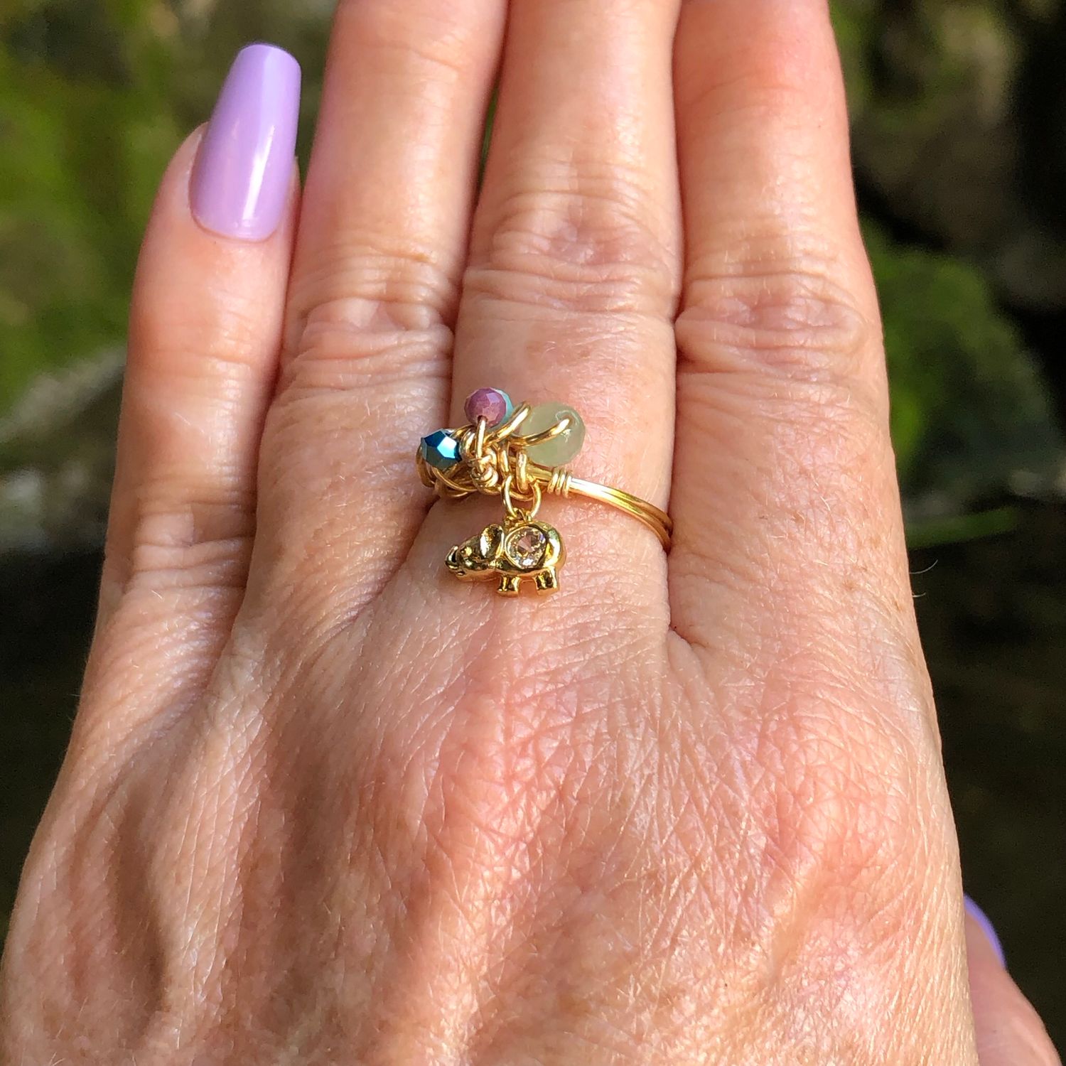 Elephant Charm Crystal Therapy Ring – Adjustable Gold Plated