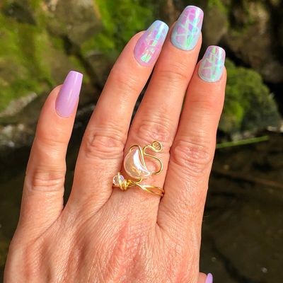 PINK CRESCENT MOON - Adjustable Ring - Gold Plated