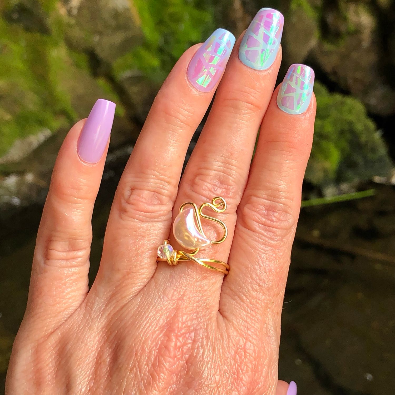 PINK CRESCENT MOON - Adjustable Ring - Gold Plated