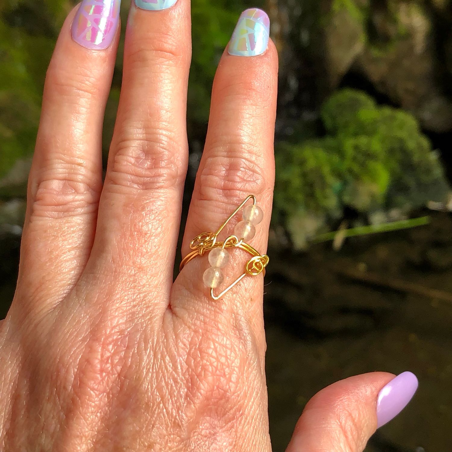 Rose Quartz Fidget Ring – Adjustable Gold Plated