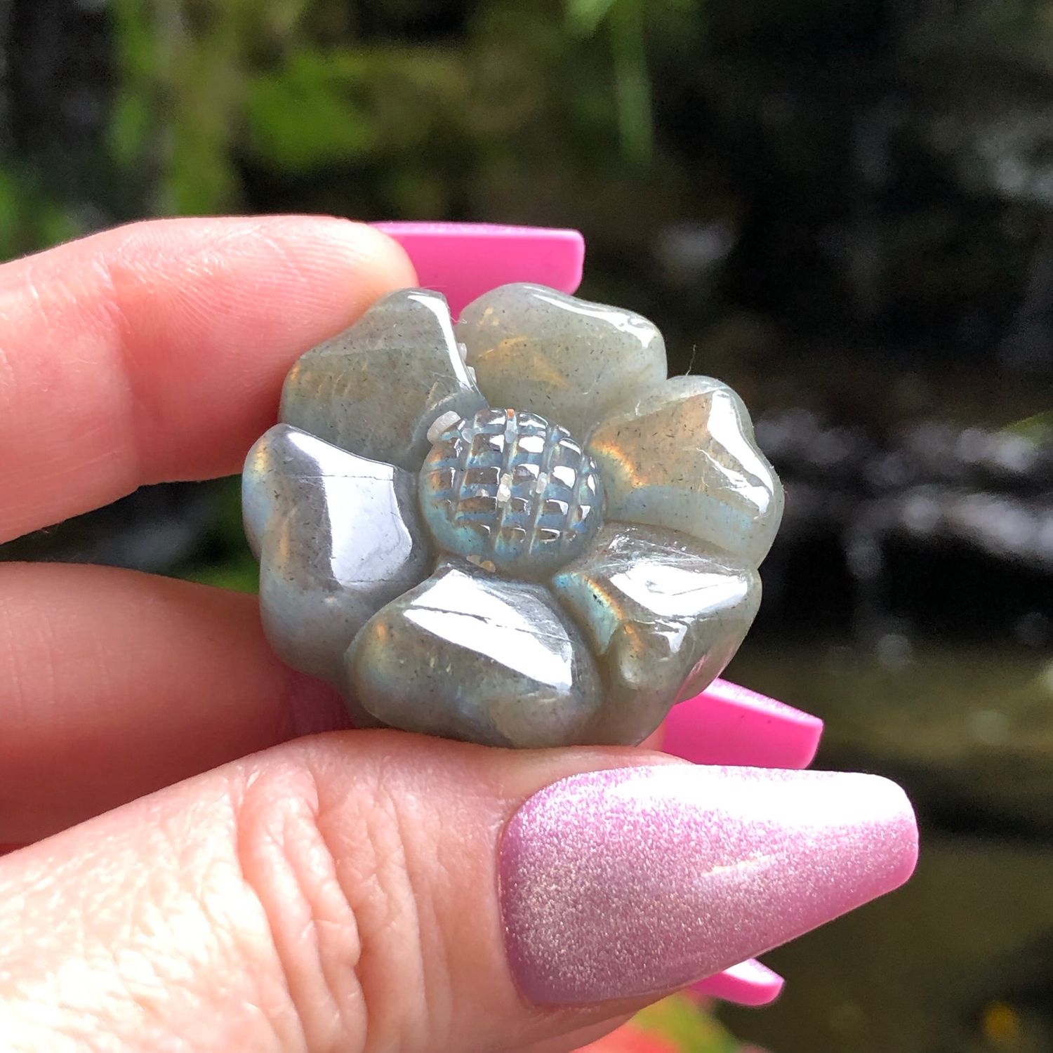 LABRADORITE - Hand carved Flower