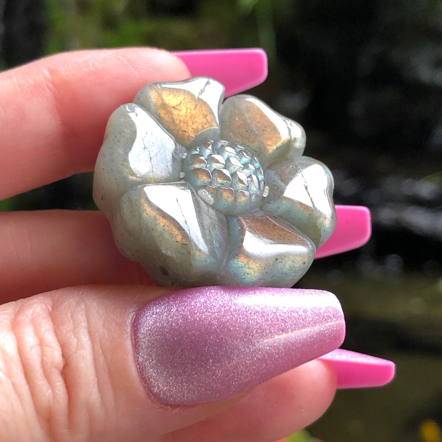 LABRADORITE - Hand carved Flower