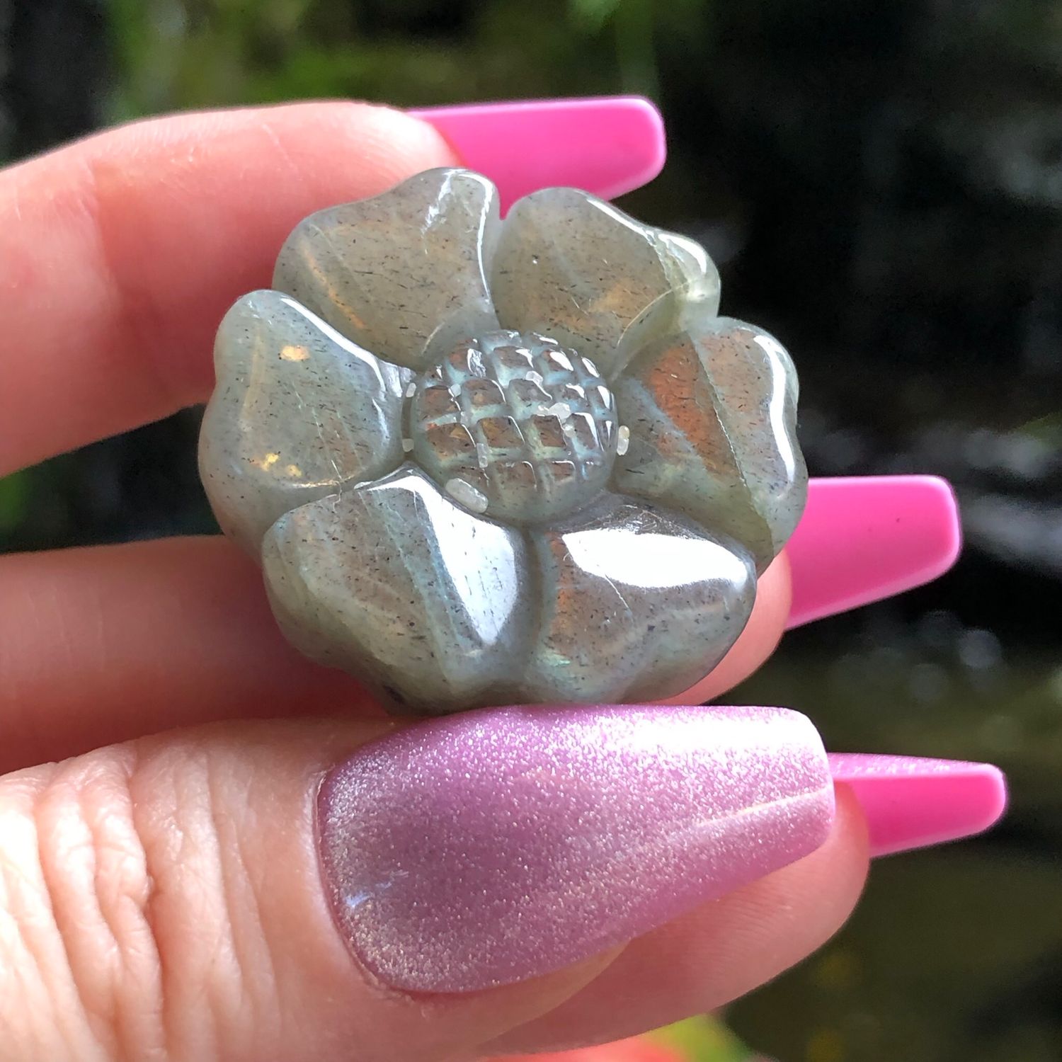 LABRADORITE - Hand carved Flower