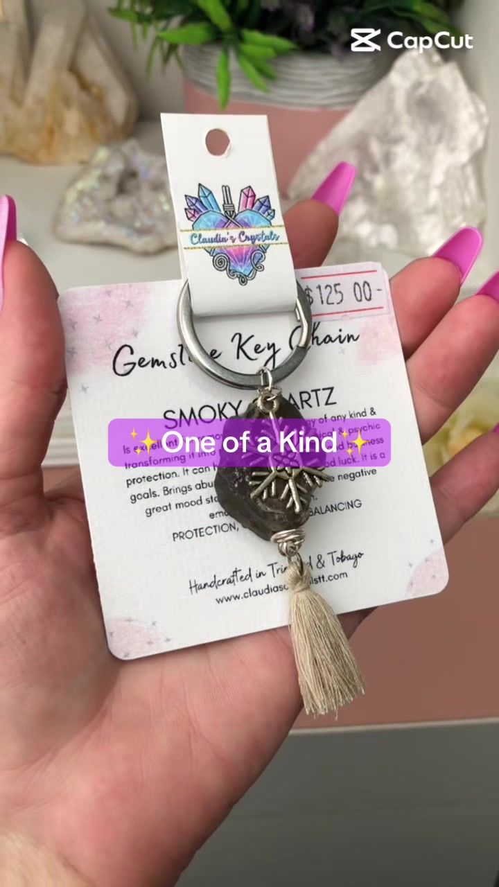 SMOKY QUARTZ &amp; SNOWFLAKE - Gemstone Keychain - Stainless Steel