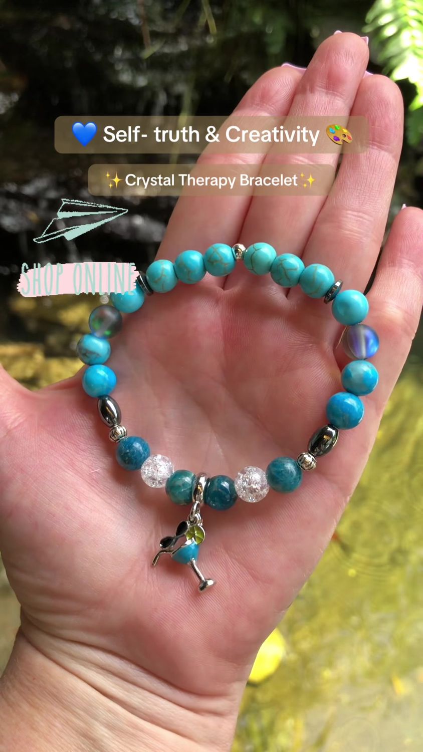 Self-Truth &amp; Creativity Crystal Therapy Bracelet – Stretch Style – 7.5”