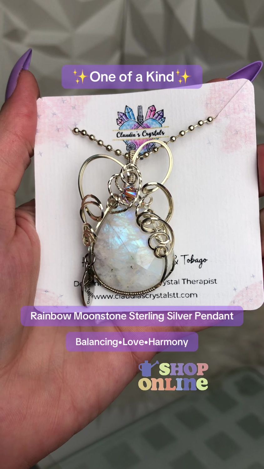 RAINBOW MOONSTONE (faceted) - Sterling Silver - Gemstone Crystal Therapy Pendant