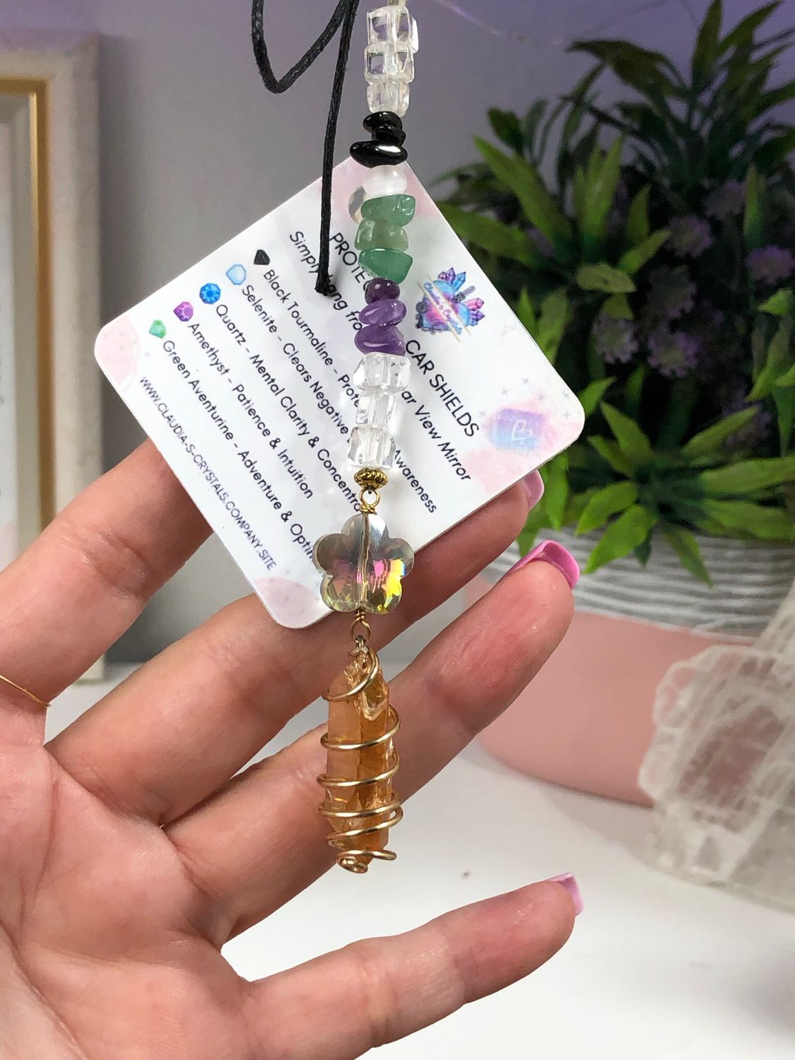 TANGERINE AURA QUARTZ POINT - Gold Plated Car Shield