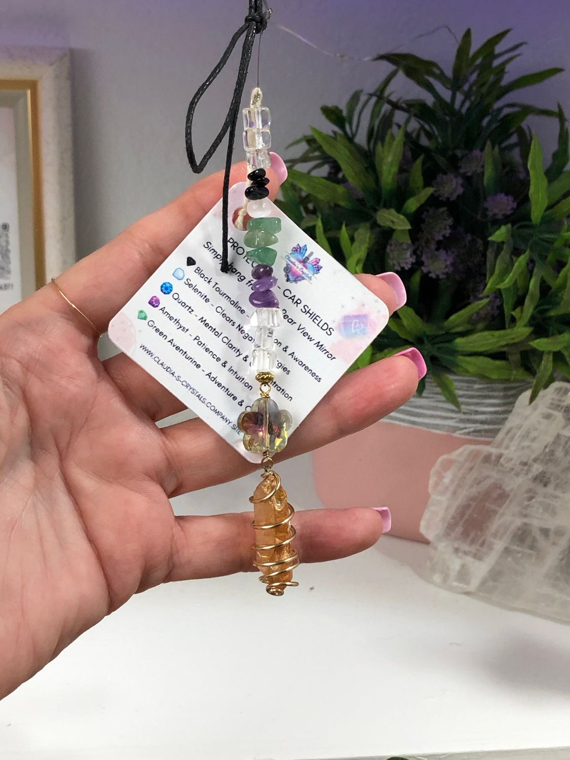 TANGERINE AURA QUARTZ POINT - Gold Plated Car Shield