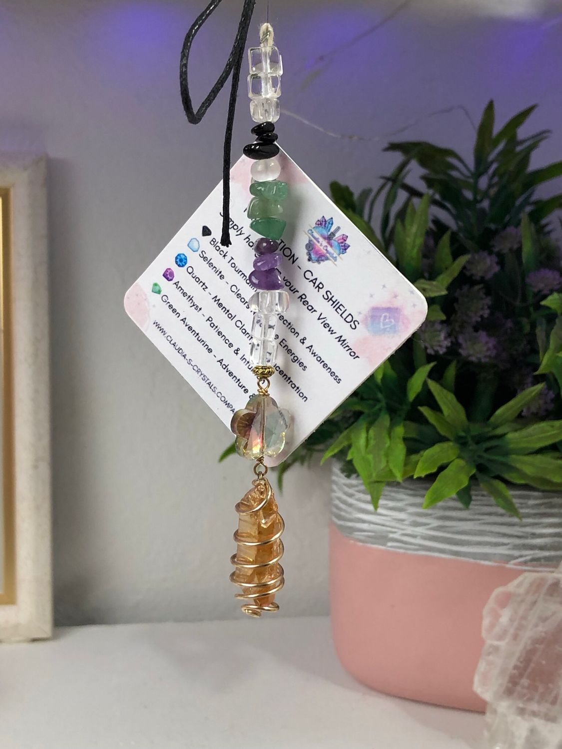 TANGERINE AURA QUARTZ POINT - Gold Plated Car Shield