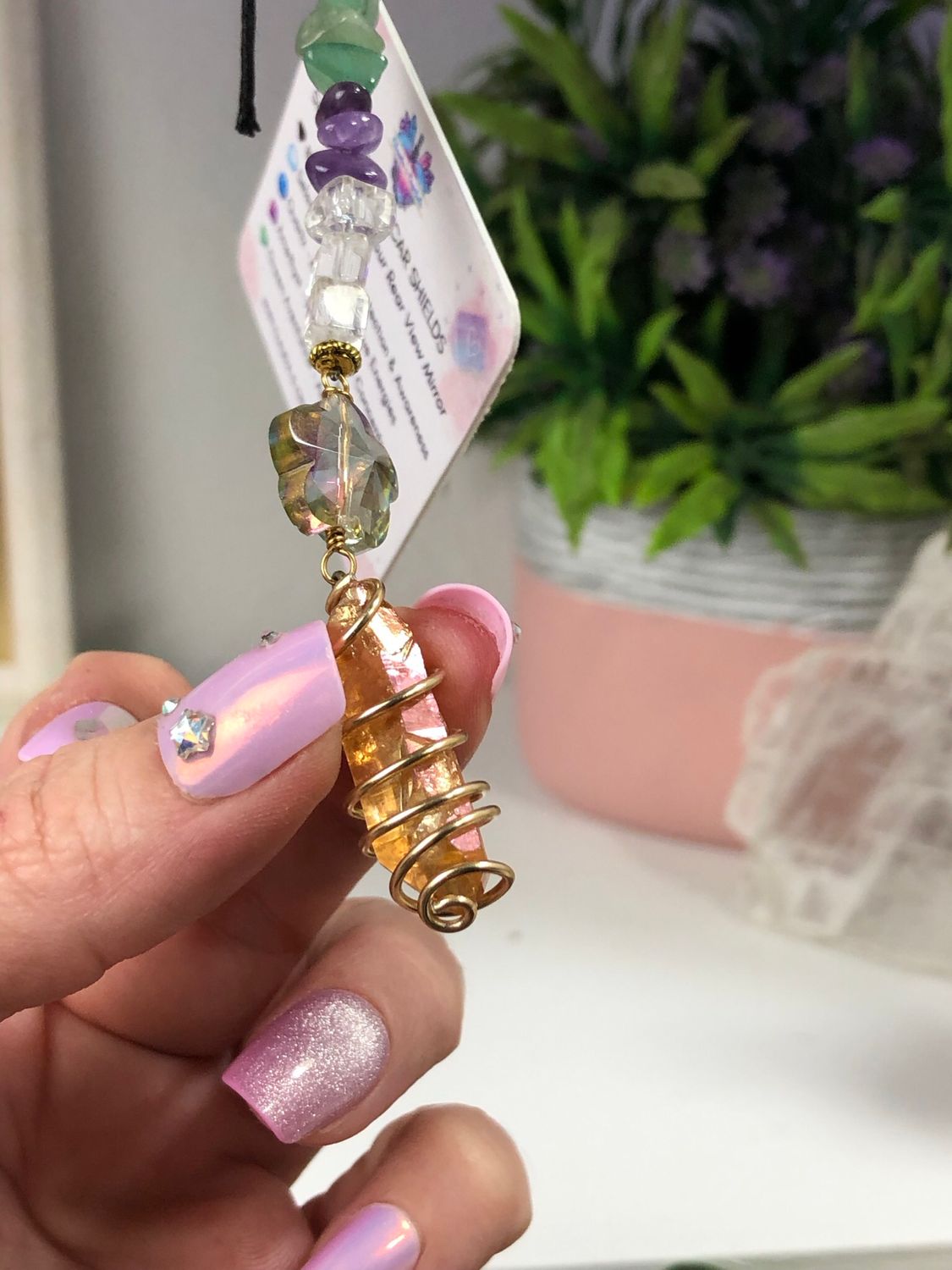 TANGERINE AURA QUARTZ POINT - Gold Plated Car Shield