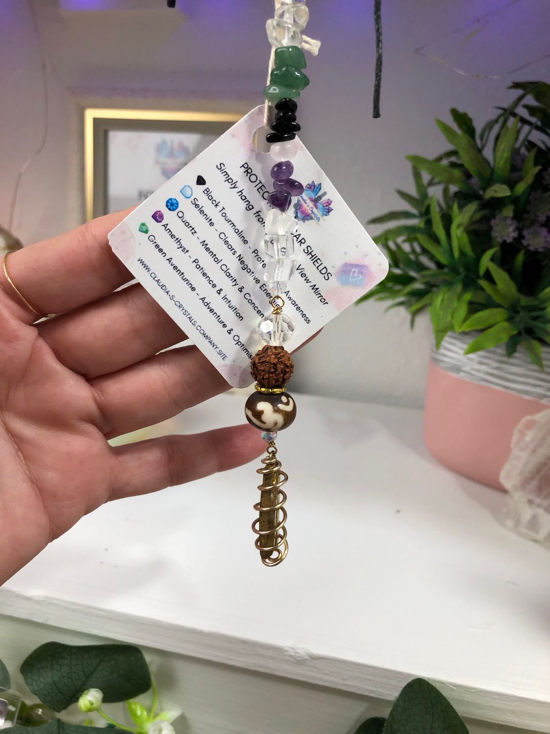 GOLD AURA QUARTZ POINT WITH OM SYMBOL - Car Shield