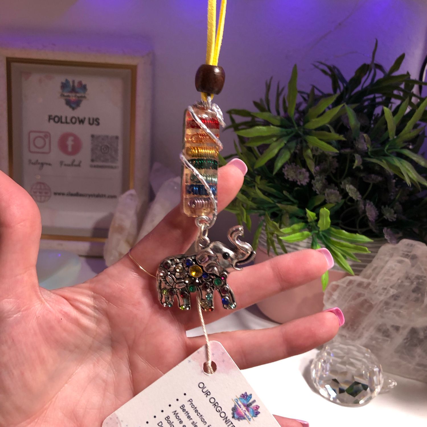 Chakra Orgonite Hanging Charm with Elephant Chakra Orgonite Hanging Charm with Elephant
