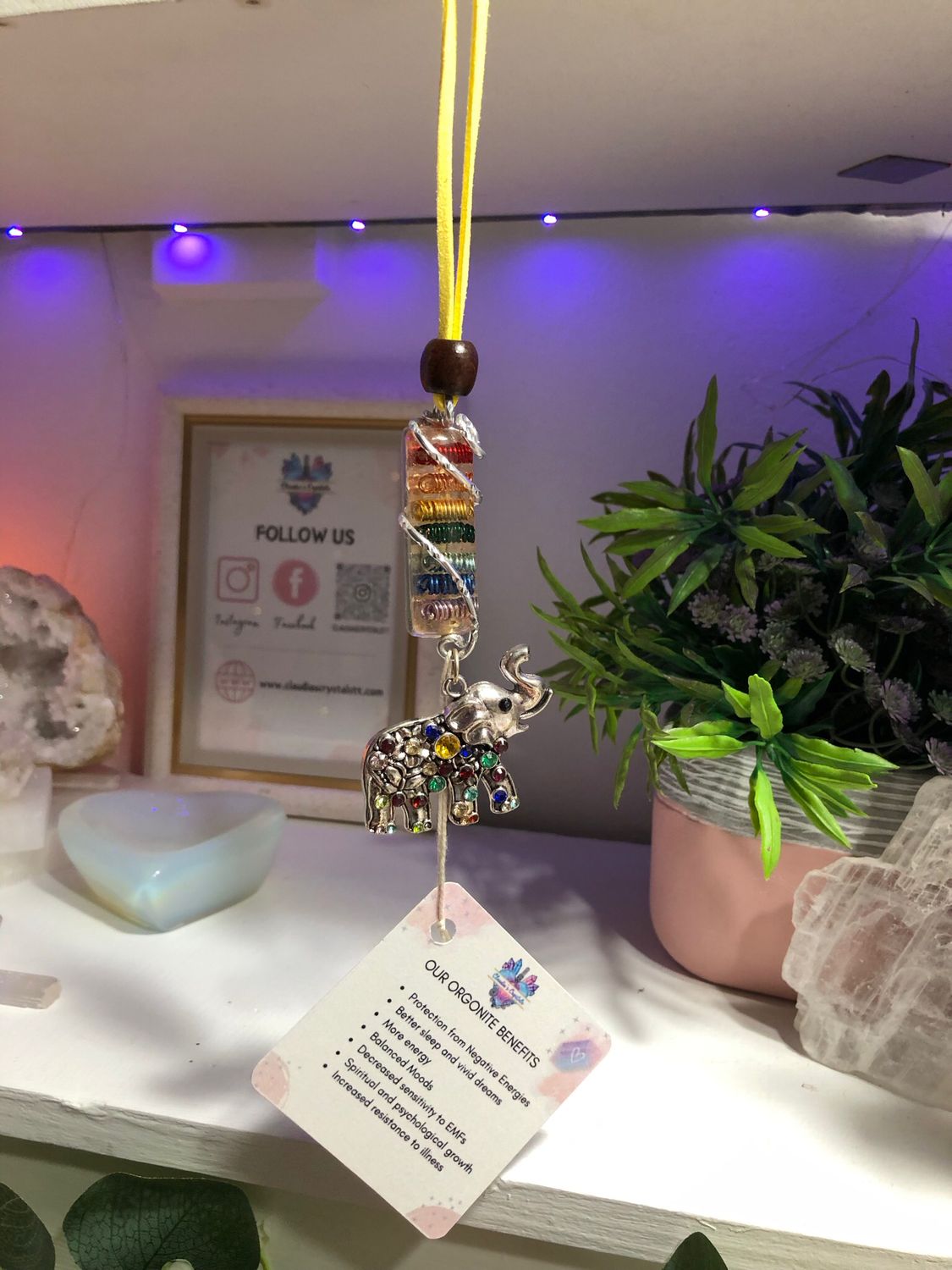Chakra Orgonite Hanging Charm with Elephant Chakra Orgonite Hanging Charm with Elephant