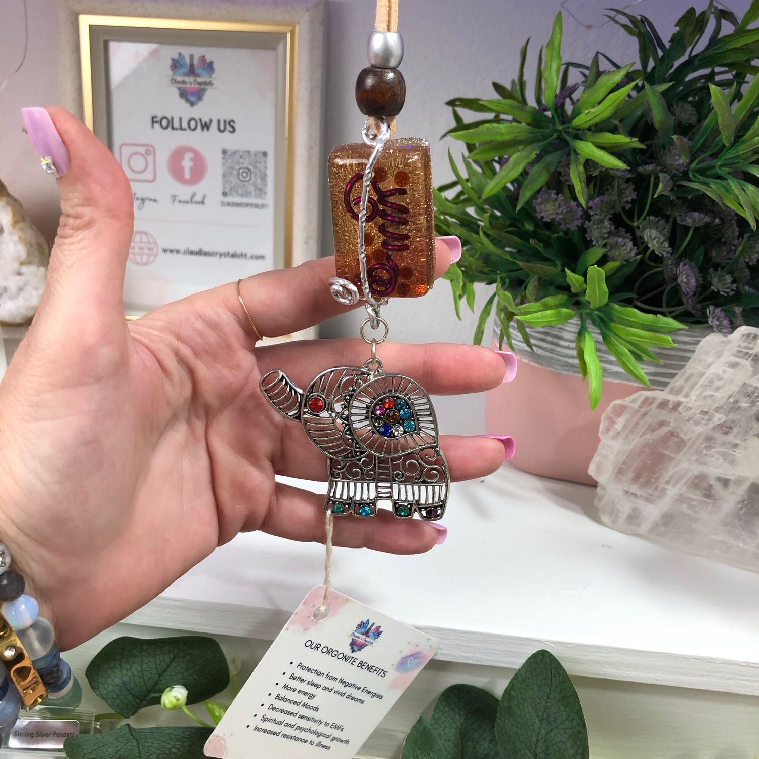 Orgonite Hanging Charm with Elephant Orgonite Hanging Charm with Elephant