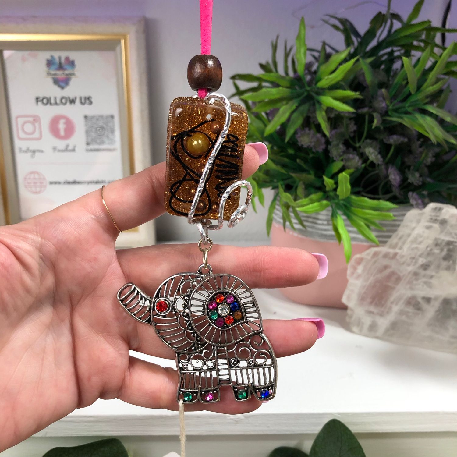 Orgonite Hanging Charm with Elephant Orgonite Hanging Charm with Elephant