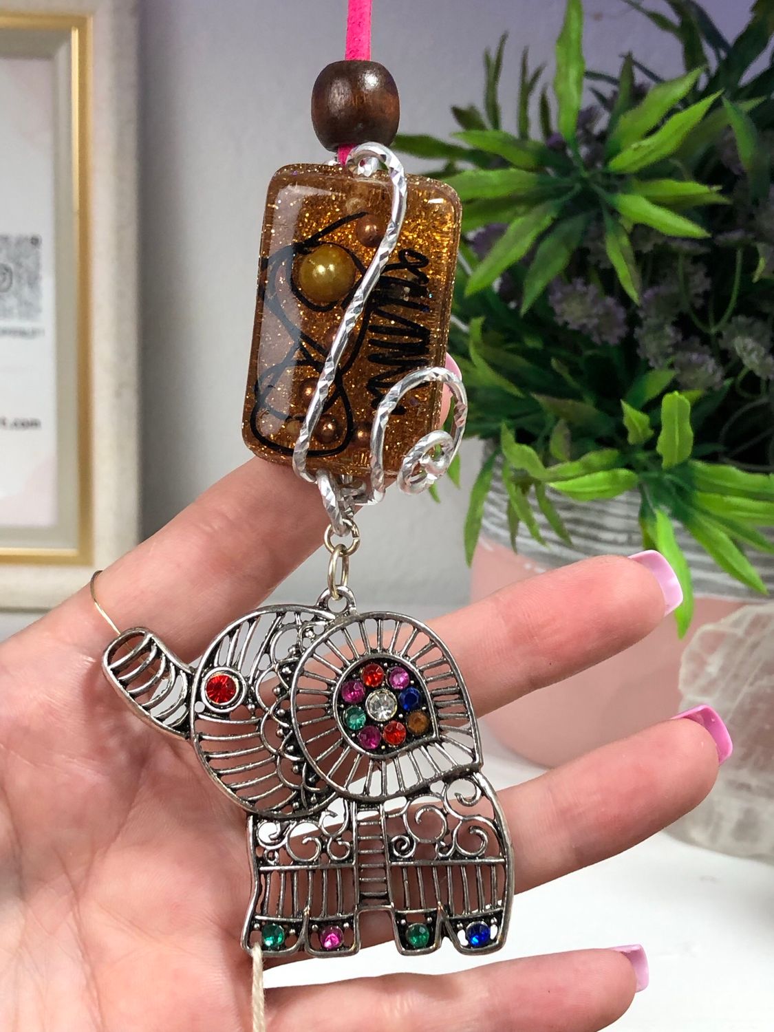 Orgonite Hanging Charm with Elephant Orgonite Hanging Charm with Elephant