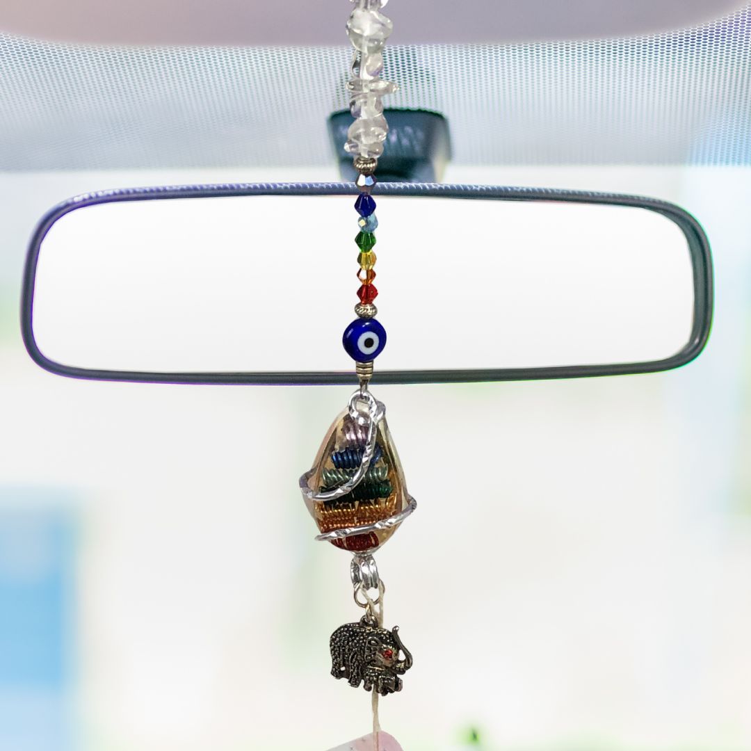 Chakra Orgonite Hanging Charm with Mother &amp; Baby Elephant