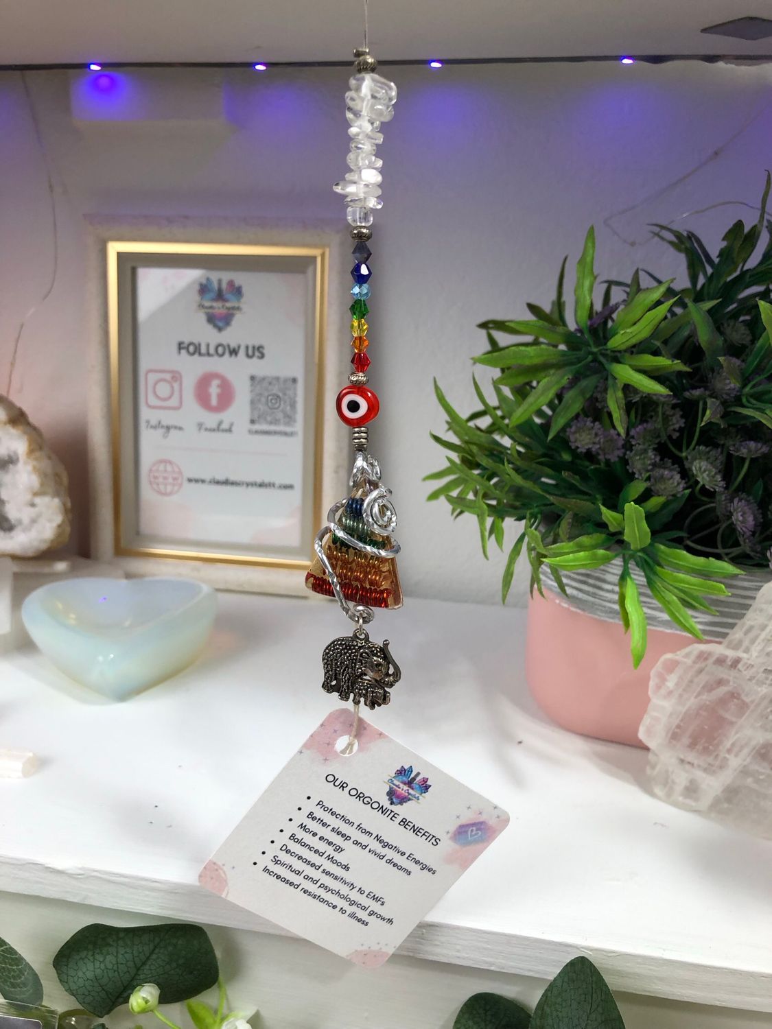 Chakra Orgonite Hanging Charm with Mother & Baby Elephant Chakra Orgonite Hanging Charm with Mother & Baby Elephant