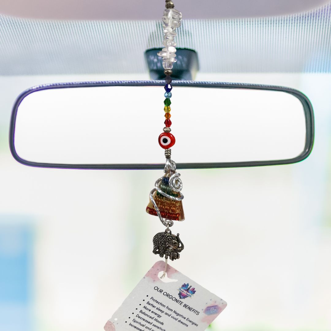 Chakra Orgonite Hanging Charm with Mother &amp; Baby Elephant