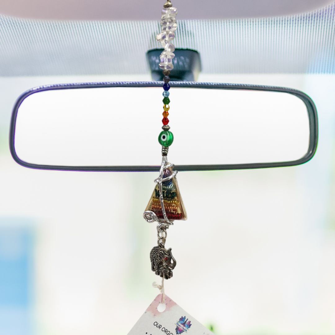 Chakra Orgonite Hanging Charm with Mother &amp; Baby Elephant