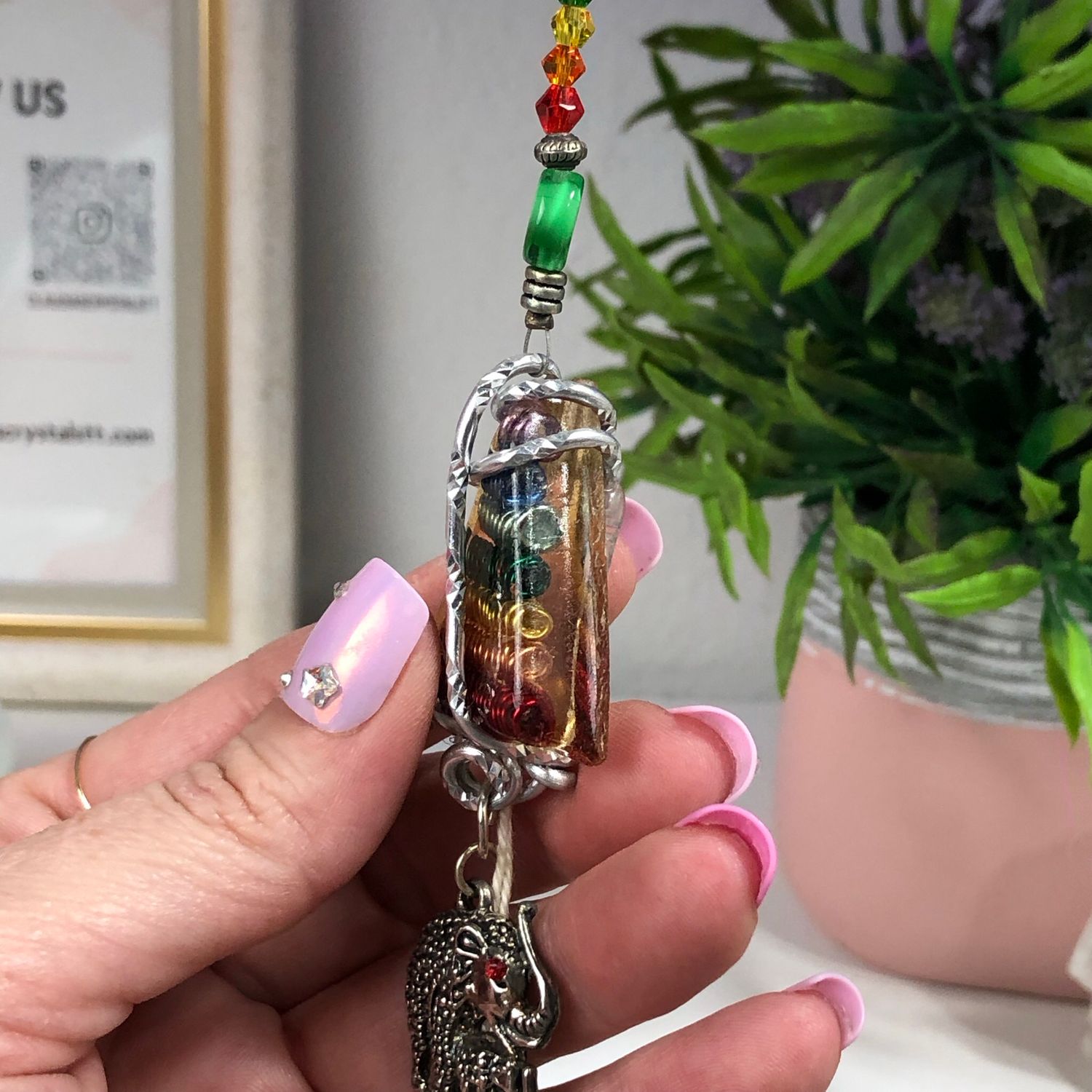 Chakra Orgonite Hanging Charm with Mother & Baby Elephant Chakra Orgonite Hanging Charm with Mother & Baby Elephant