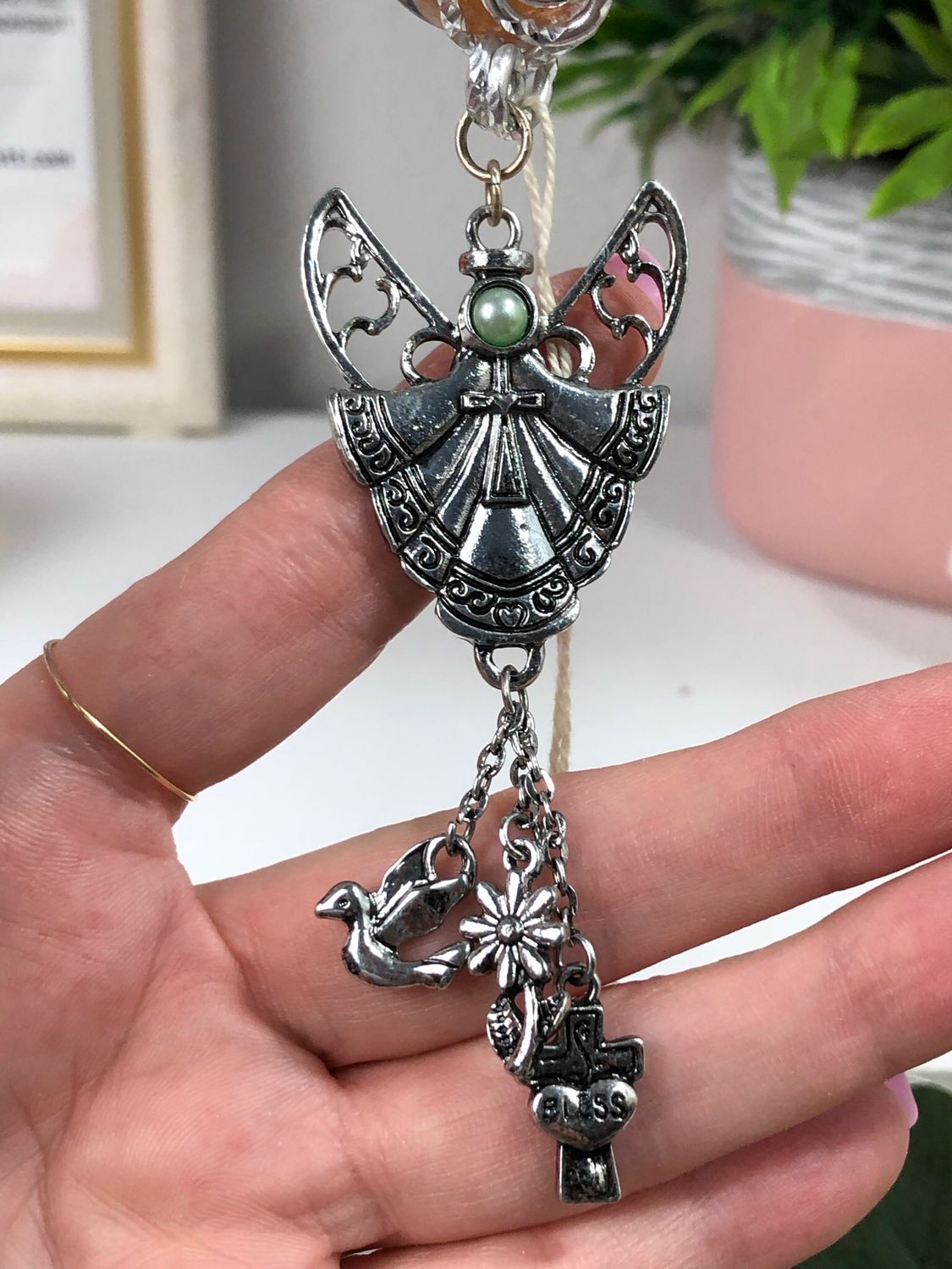 Orgonite Hanging Angel with Faith & Dove Charms Orgonite Hanging Angel with Faith & Dove Charms