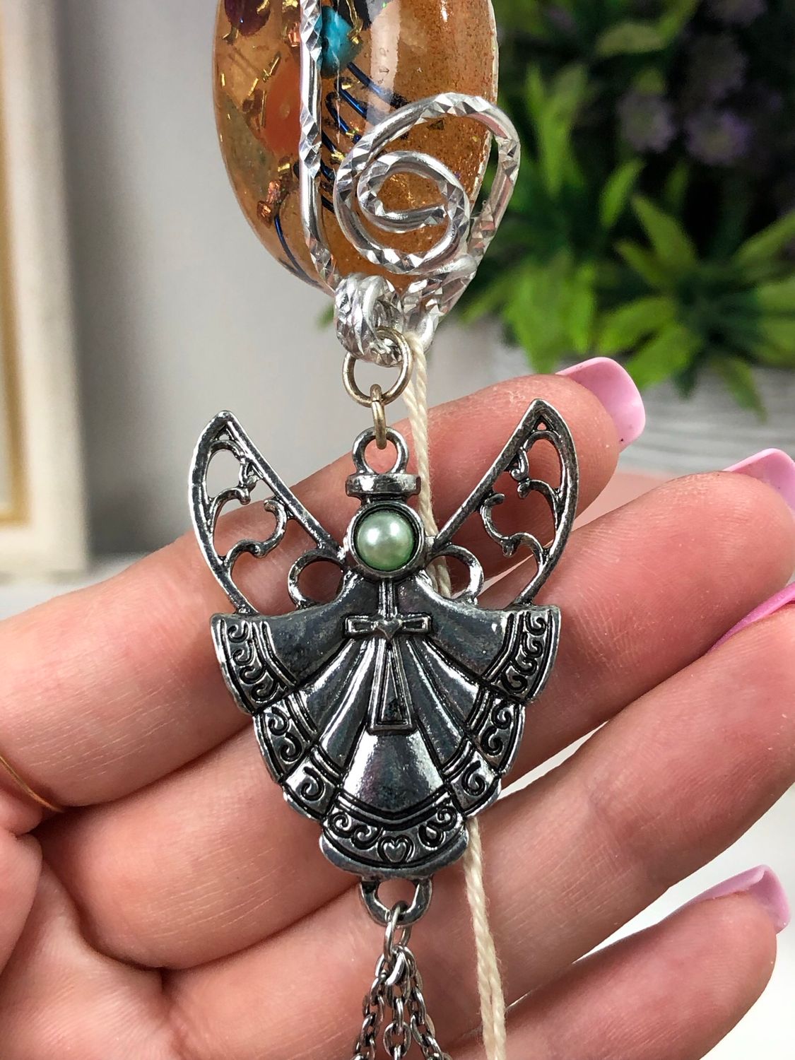 Orgonite Hanging Angel with Faith & Dove Charms Orgonite Hanging Angel with Faith & Dove Charms