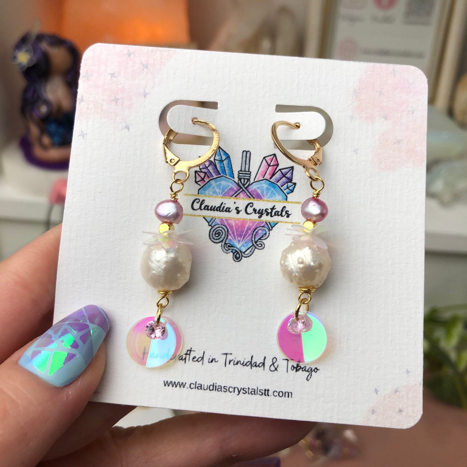 FRESH WATER PEARL - Crystal Therapy Earrings - Gold Plated FRESH WATER PEARL - Crystal Therapy Earrings - Gold Plated