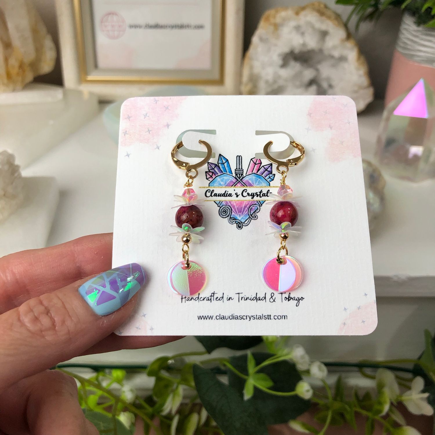 PINK CRAZY LACE AGATE - Crystal Therapy Earrings - Gold Plated