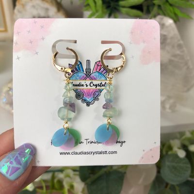 RAINBOW FLUORITE - Crystal Therapy Earrings - Gold Plated RAINBOW FLUORITE - Crystal Therapy Earrings - Gold Plated