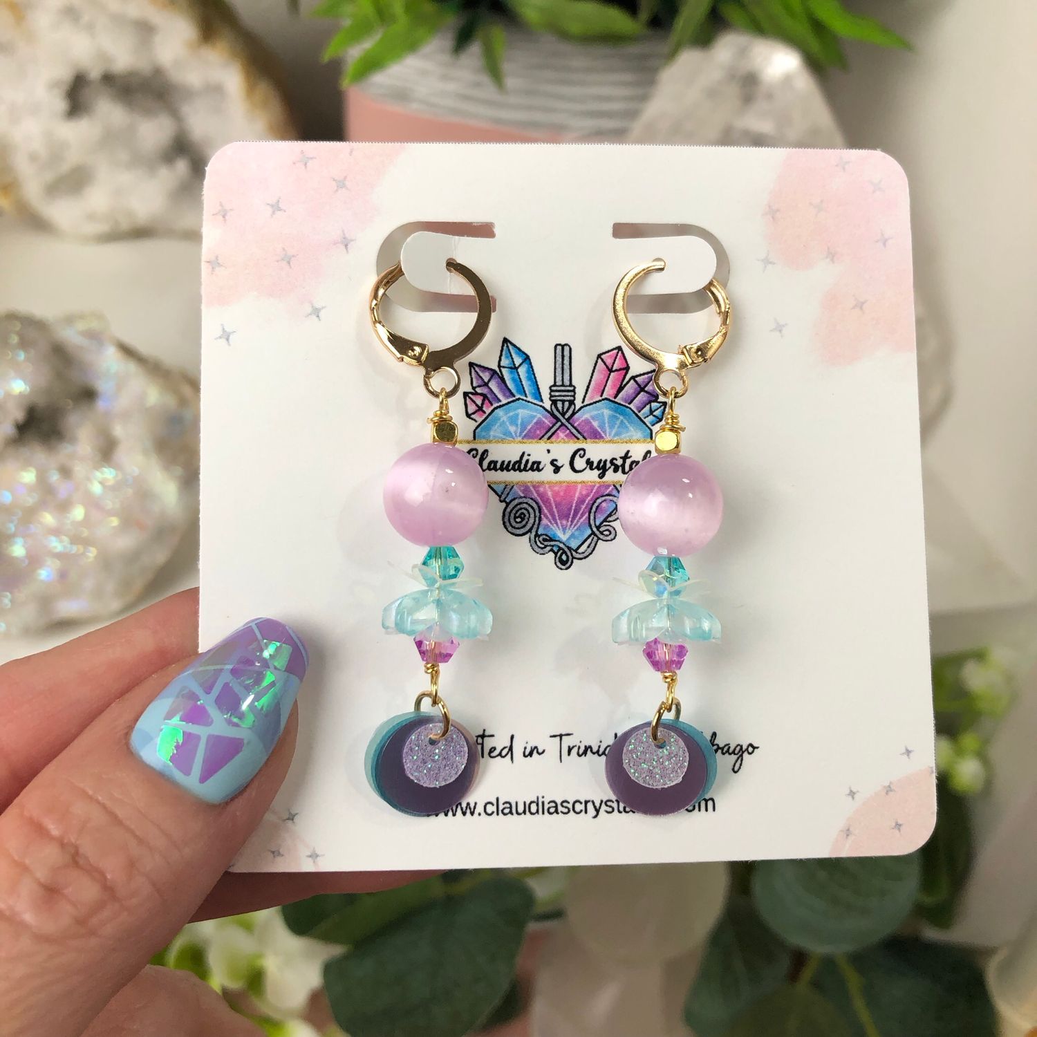 SELENITE (Dyed) - Crystal Therapy Earrings - Gold Plated