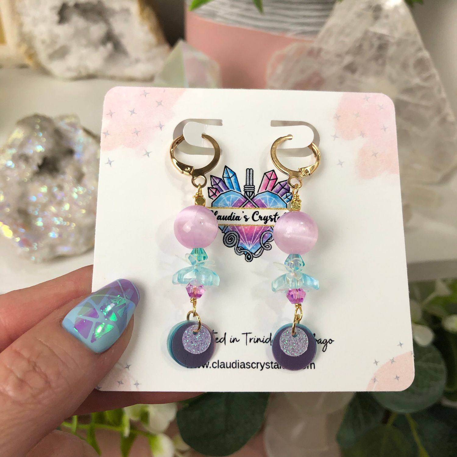 SELENITE (Dyed) - Crystal Therapy Earrings - Gold Plated SELENITE (Dyed) - Crystal Therapy Earrings - Gold Plated