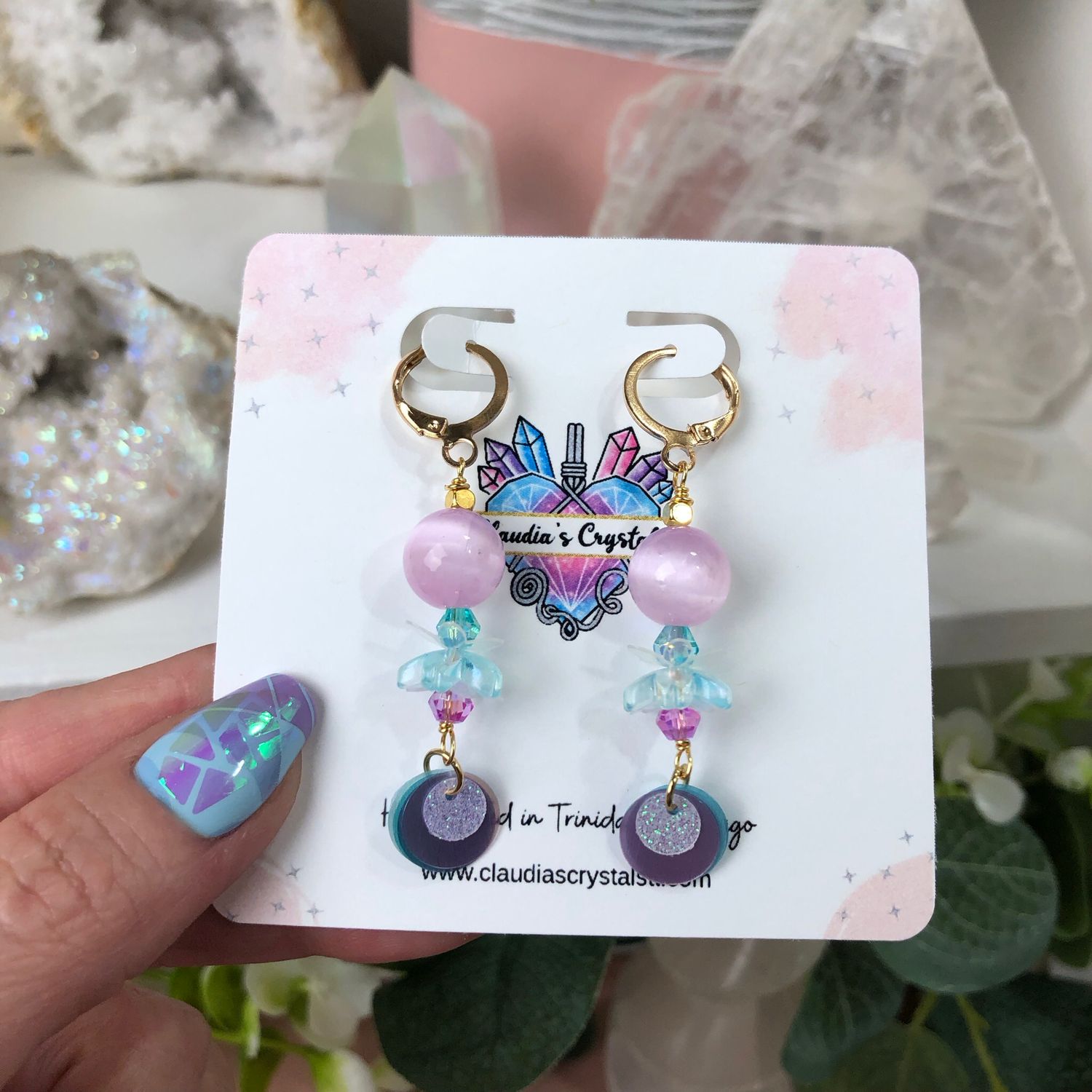 SELENITE (Dyed) - Crystal Therapy Earrings - Gold Plated SELENITE (Dyed) - Crystal Therapy Earrings - Gold Plated