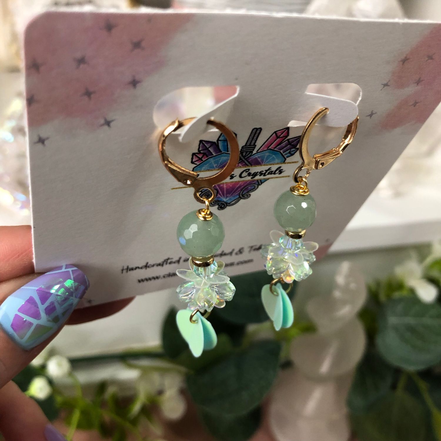 GREEN AVENTURINE - Crystal Therapy Earrings - Gold Plated GREEN AVENTURINE - Crystal Therapy Earrings - Gold Plated