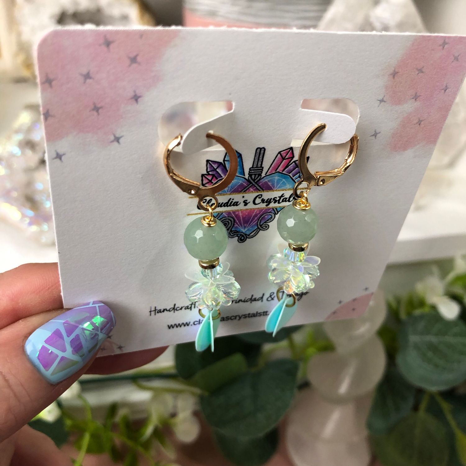 GREEN AVENTURINE - Crystal Therapy Earrings - Gold Plated GREEN AVENTURINE - Crystal Therapy Earrings - Gold Plated