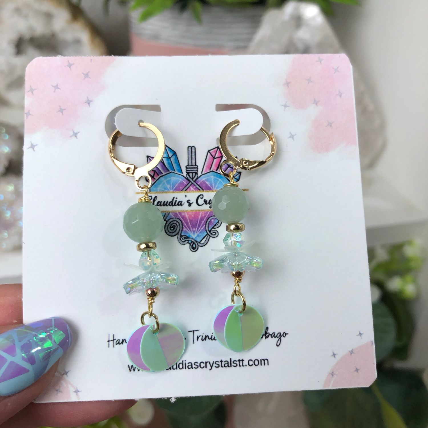 GREEN AVENTURINE - Crystal Therapy Earrings - Gold Plated GREEN AVENTURINE - Crystal Therapy Earrings - Gold Plated