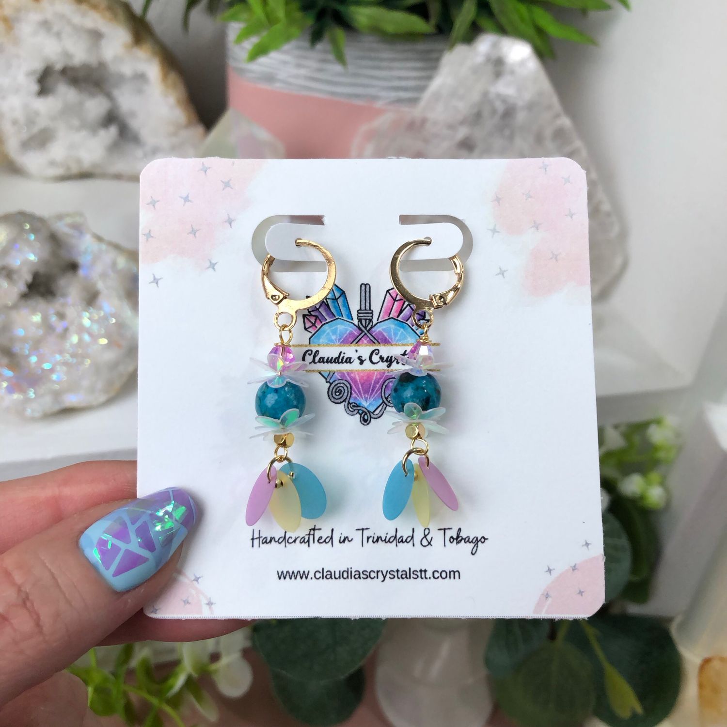 BLUE CRAZY LACE AGATE - Crystal Therapy Earrings - Gold Plated