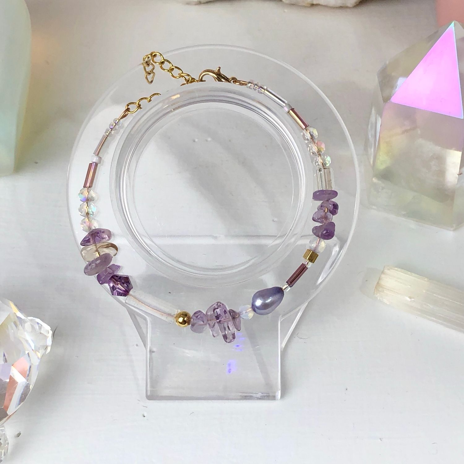 AMETRINE - Crystal Therapy Dainty Bangle - Gold Plated