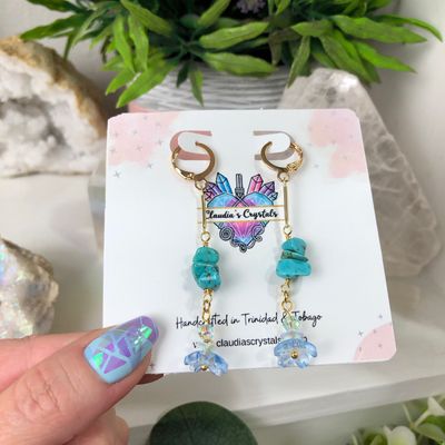 CHINESE TURQUOISE - Crystal Therapy Earrings - Gold Plated