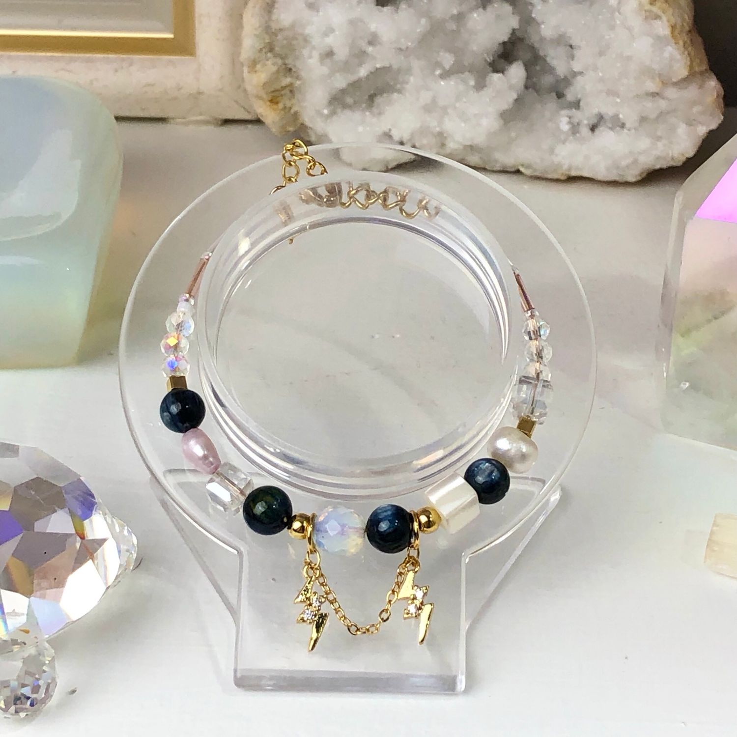 Blue Kyanite - Dainty Bangle - Gold Plated