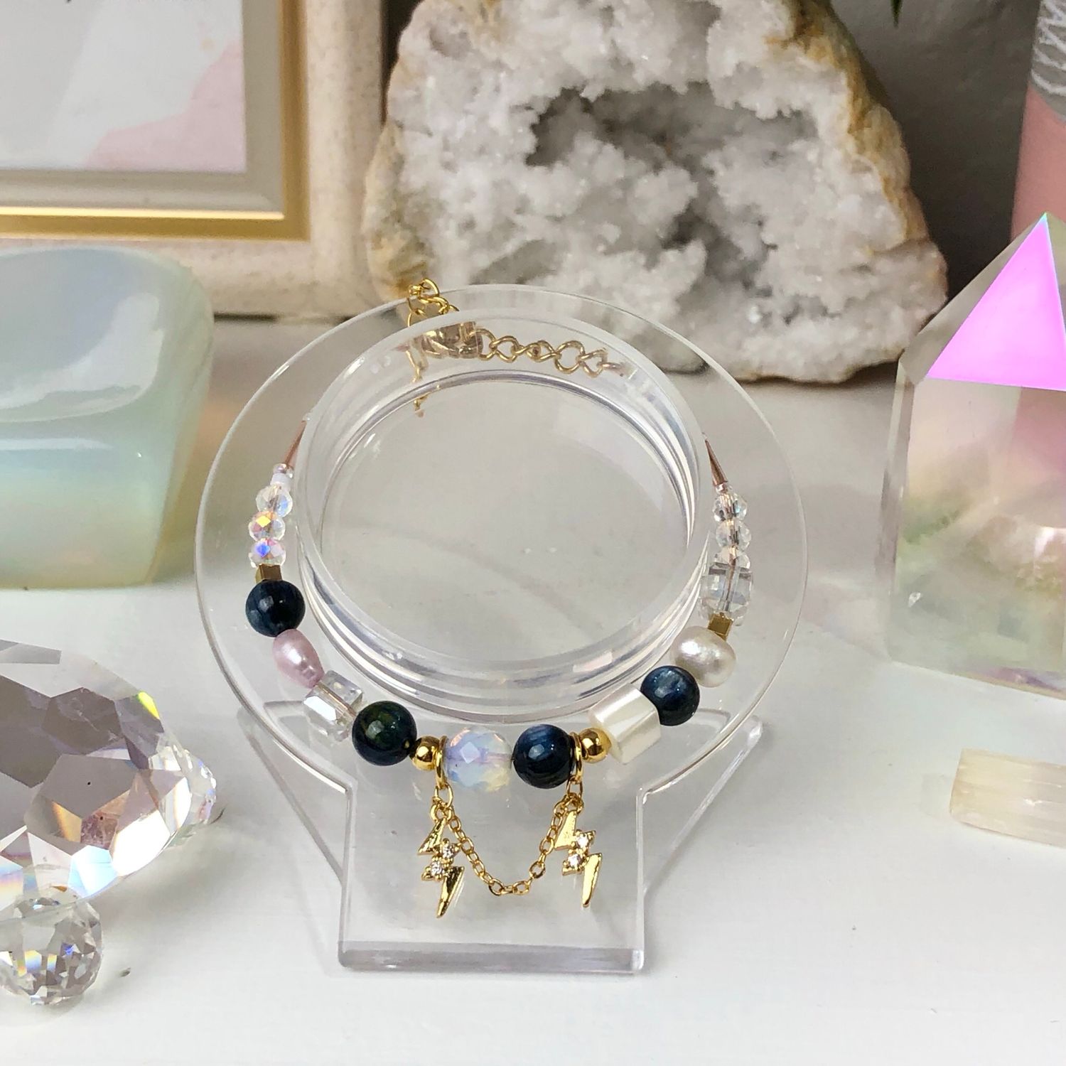 Blue Kyanite - Dainty Bangle - Gold Plated