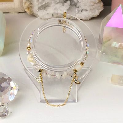 RAINBOW MOONSTONE - Dainty Bangle - Gold Plated