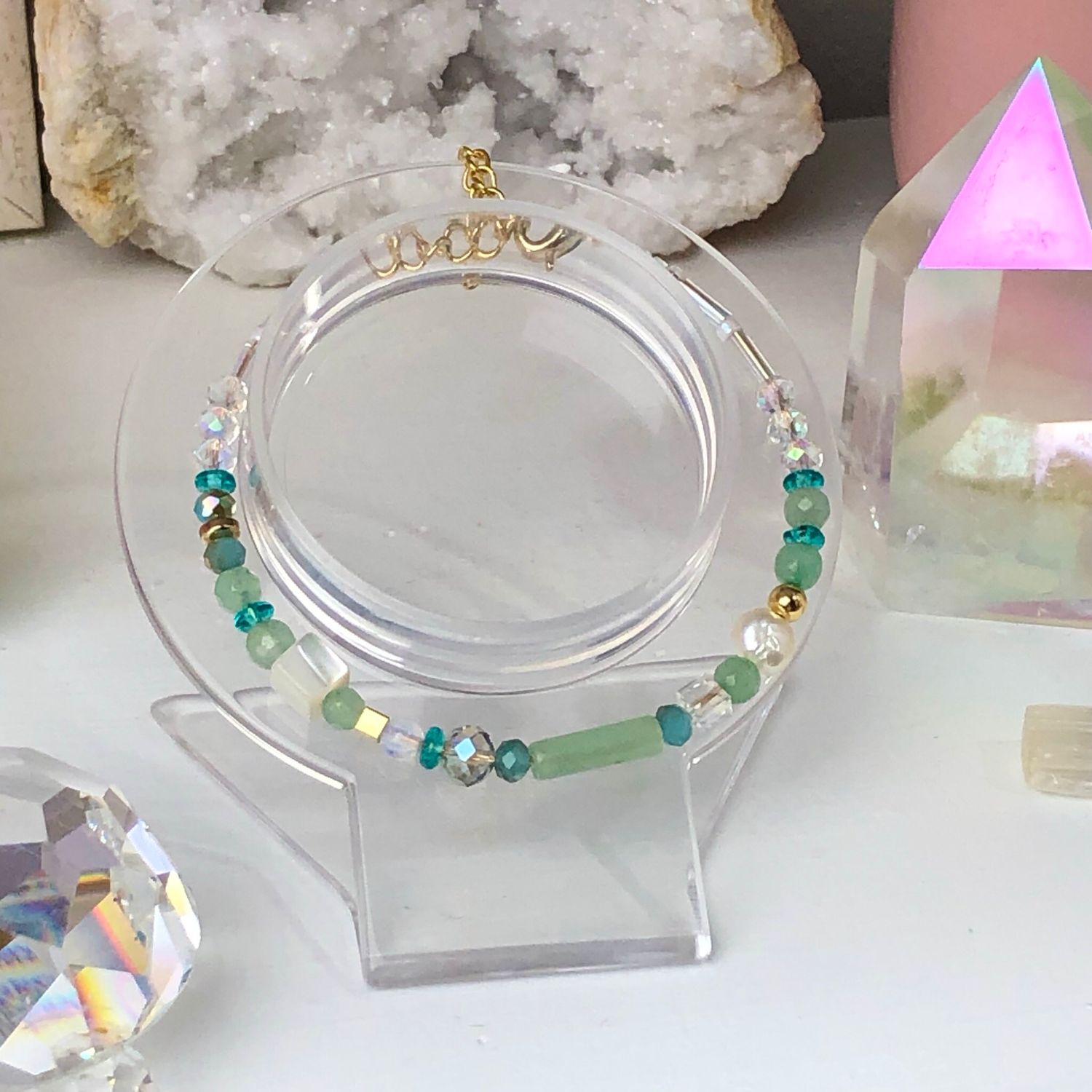 GREEN AVENTURINE - Dainty Bangle - Gold Plated