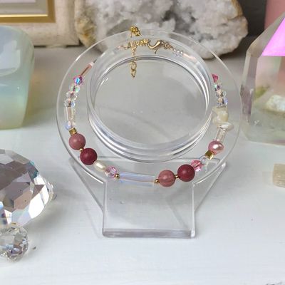 RHODONITE - Dainty Bangle - Gold Plated