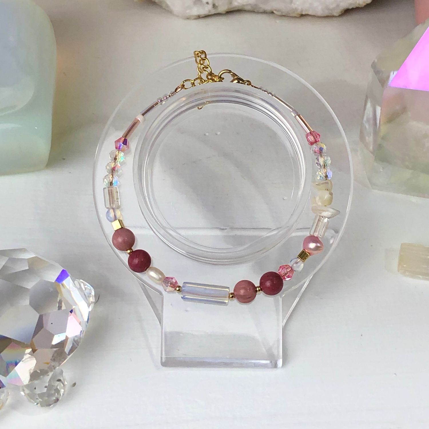 Rhodonite - Dainty Bangle - Gold Plated