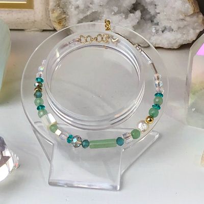 GREEN AVENTURINE - Dainty Bangle - Gold Plated