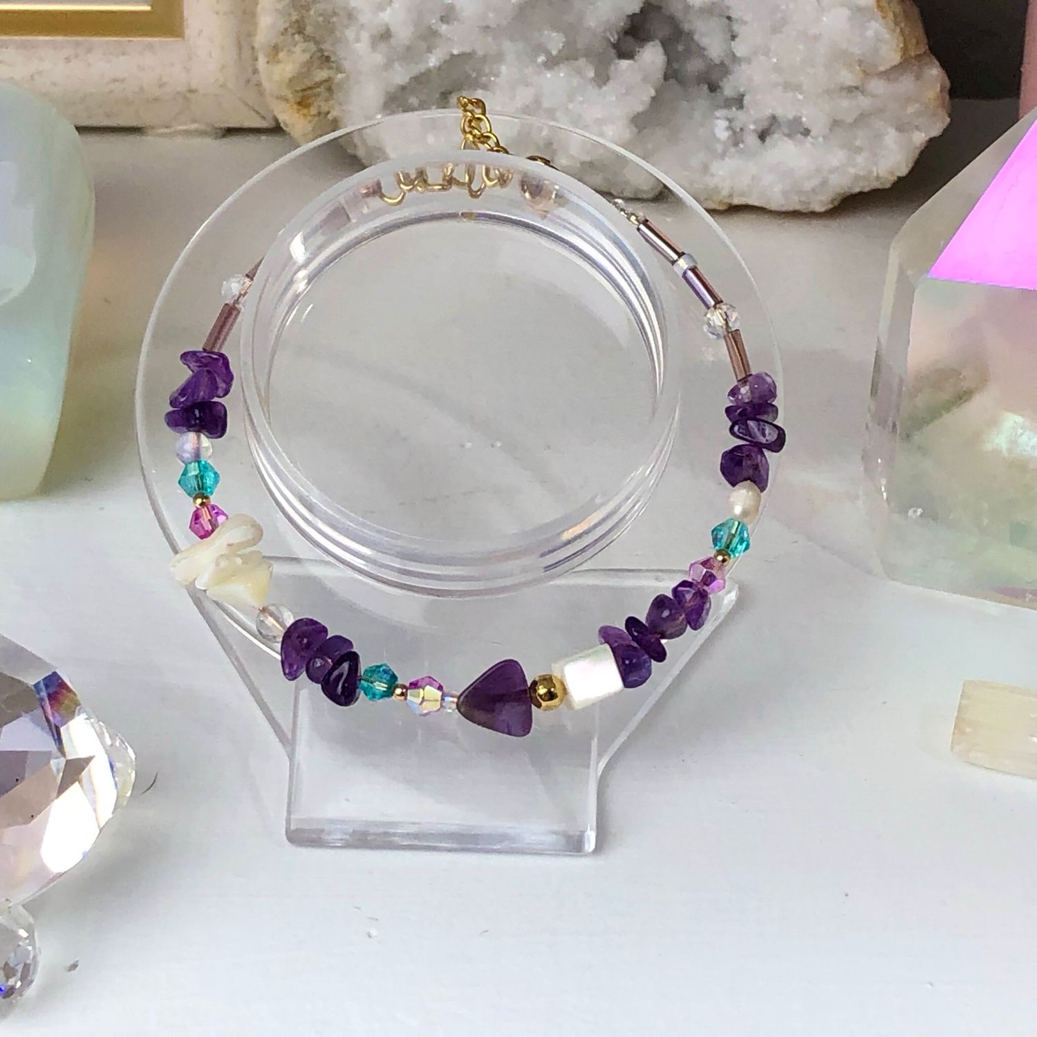 Amethyst - Dainty Bangle - Gold Plated