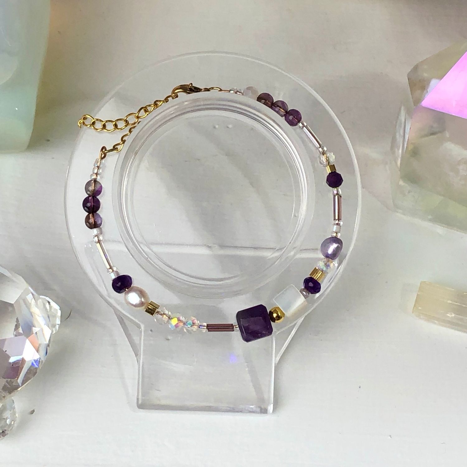 Amethyst - Dainty Bangle - Gold Plated